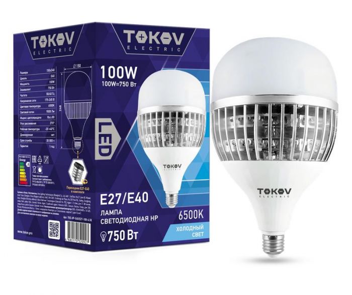 Лампа светодиодная 100Вт HP 6500К E40/Е27 176-264В TOKOV ELECTRIC TKE-HP-E40/E27-100-6.5K